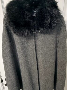 Moderno Charcoal Gray Wool Coat with Black Faux Fur Collar